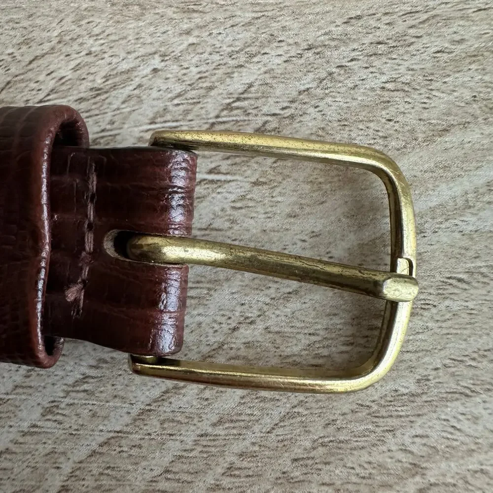 Buxton vintage Genuine Leather Lizard Grain Brown and Gold Belt 42